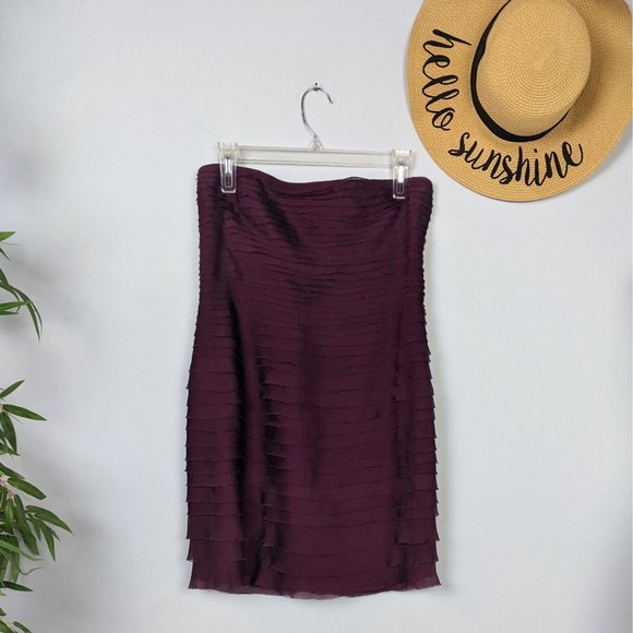 Alice + Olivia 100% Silk Strapless Layered Ruffle Dress M Burgundy Wine - Picture 5 of 10